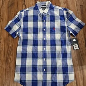 U.S. Polo Assn. Men's Blue Plaid Short-Sleeve Button-Down Shirt Size XS